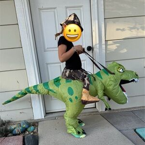Kids inflatable Dinosaur riding Halloween costume.